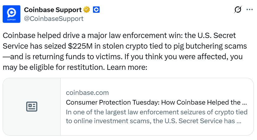 Coinbase claims ‘key role’ in Secret Service’s biggest-ever crypto seizure