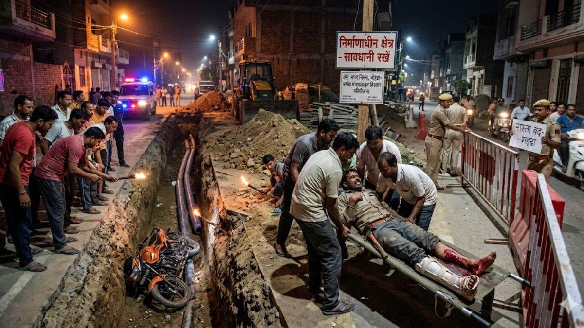 इंदौर में नगर निगम के खोदे गड्ढे में गिरा युवक, आधा पैर कटा, दूसरा फ्रैक्चर, पुलिसकर्मी बैरिकेड्स लगाकर लौटे