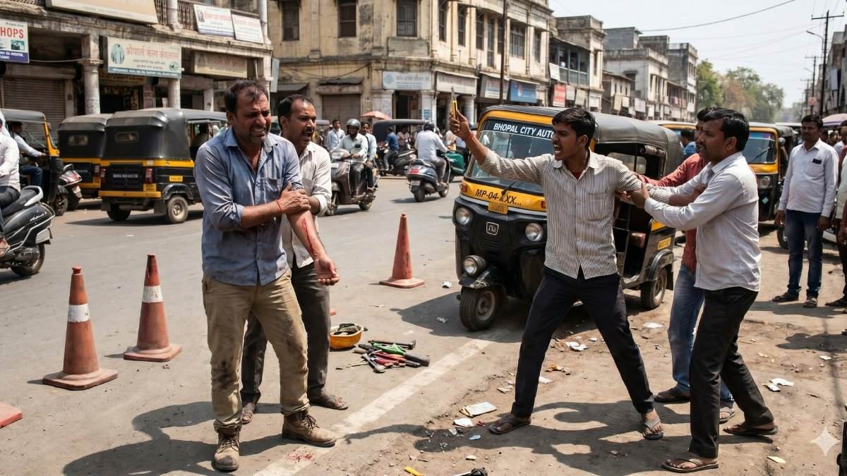 भोपाल में सड़क पर ऑटो खड़ा करने से टोकने पर भड़का चालक, ठेकेदार पर पेपर कटर से किया हमला