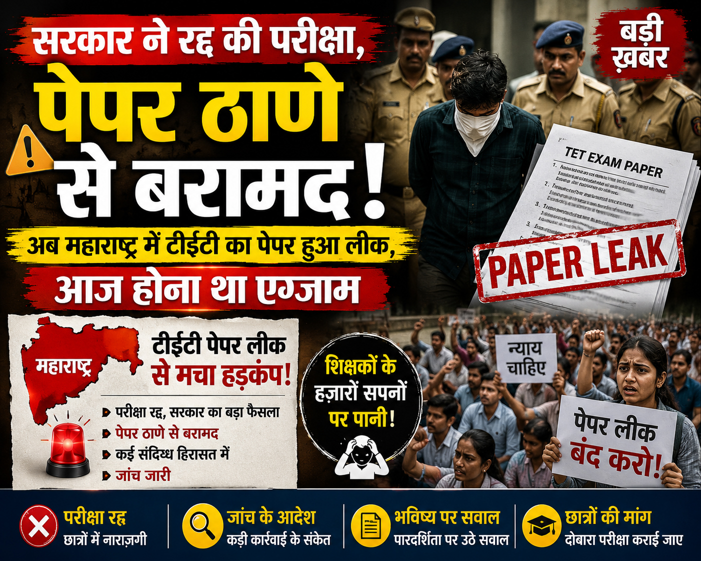 Maharashtra TET Paper Leak: सरकार ने रद्द की परीक्षा, पेपर ठाणे से बरामद; अब महाराष्ट्र में टीईटी का पेपर हुआ लीक, आज होना था एग्जाम – Vindhya Bhaskar